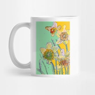 Abstract Yellow Daffodil Watercolor Pattern on Green Mug